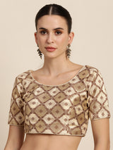 Mimosa Women Beige & Brown Woven Design Readymade Saree Blouse