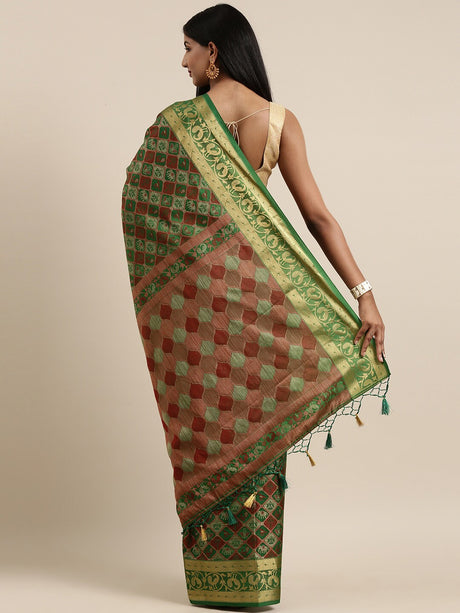 Mimosa Womens Art Silk Saree Patola BGreen Color