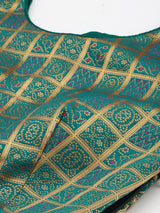 Mimosa Women Teal Green & Golden Woven Design Readymade Saree Blouse