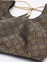 Mimosa Women Grey & Golden Woven Design Readymade Saree Blouse