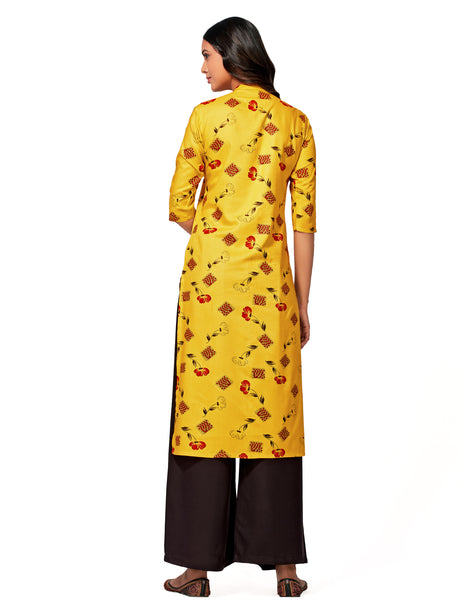Mimosa Women Mustard Yellow Color Printed Straight Kurta