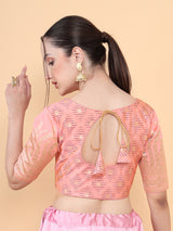 Mimosa Pink Woven Design Readymade Blouse