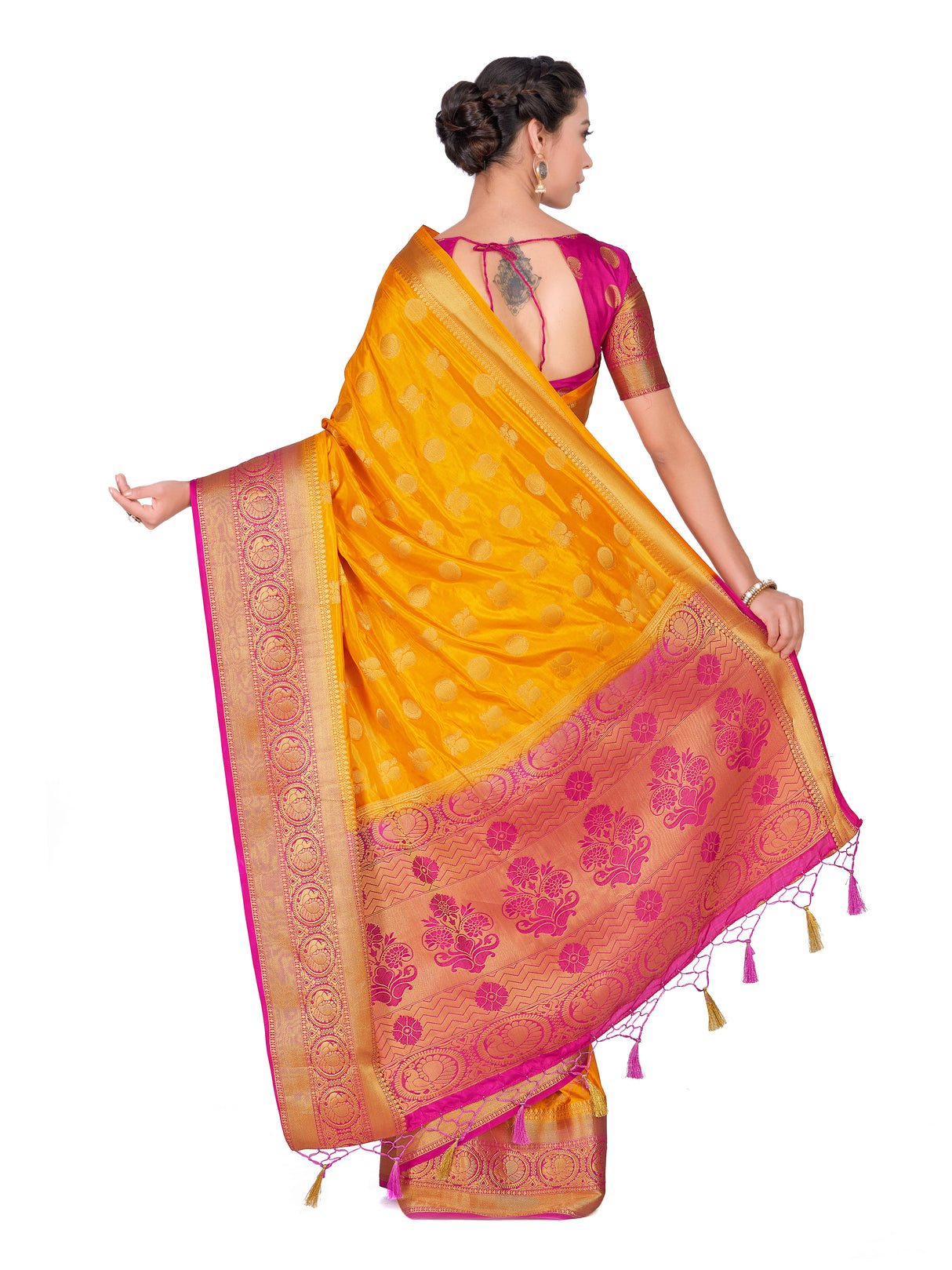 Mimosa Womens Art Silk Saree Kanjivaram Gold Color