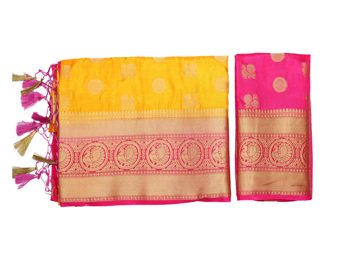 Mimosa Womens Art Silk Saree Kanjivaram Gold Color