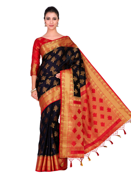 Mimosa Womens Art Silk Saree Kanjivaram Black Color