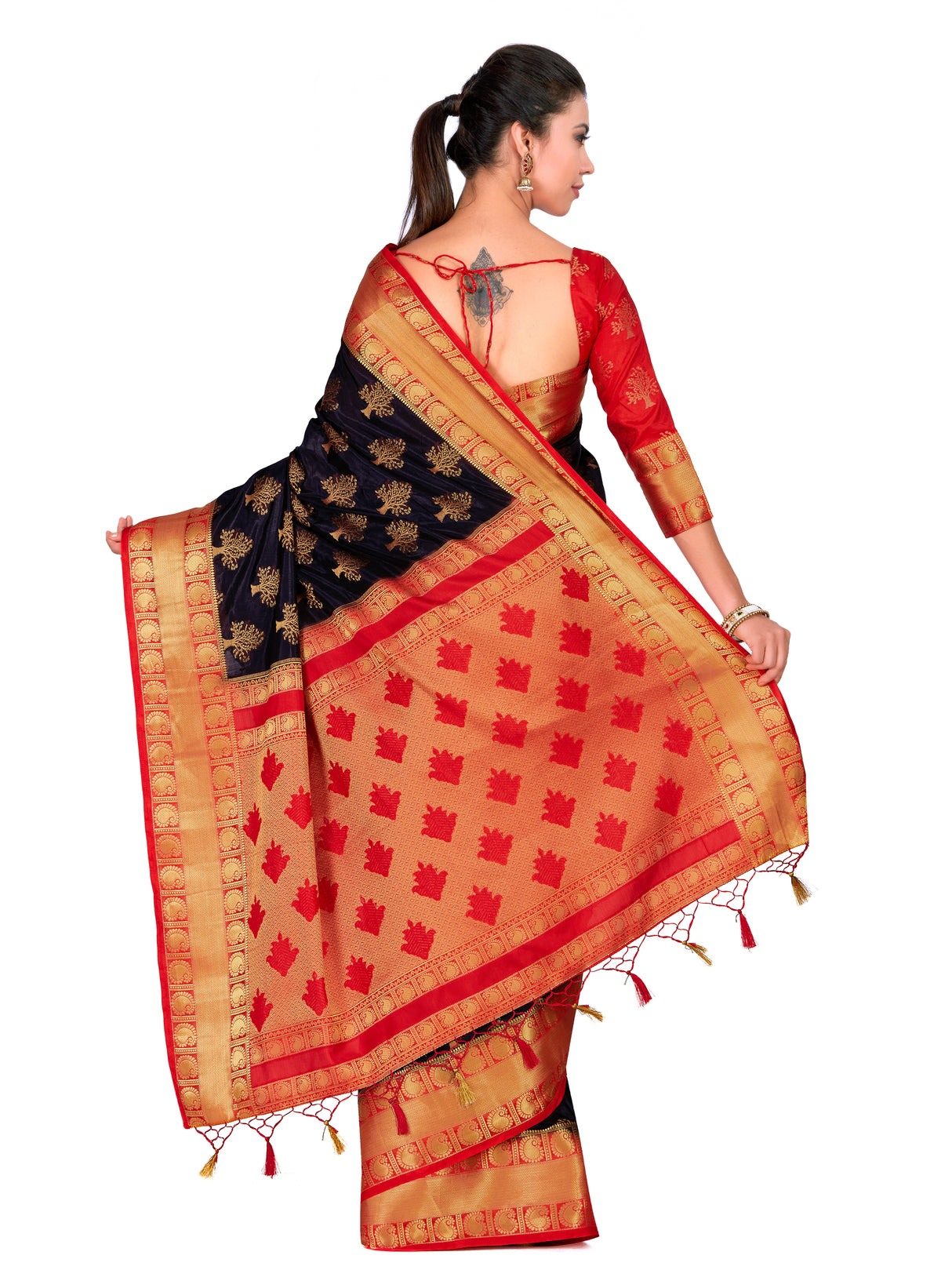 Mimosa Womens Art Silk Saree Kanjivaram Black Color