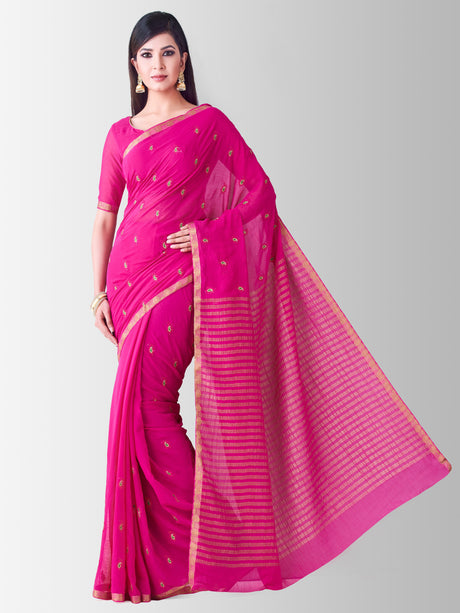 Mimosa Womens Chiffon Saree Banarasi Rani Color