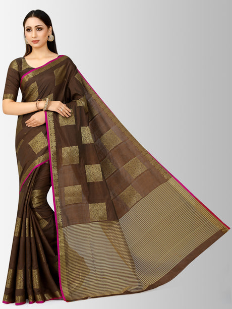 Mimosa Womens Tussar Silk Saree Kanjivaram style Brown Color