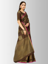 Mimosa Womens Tussar Silk Saree Kanjivaram style Brown Color