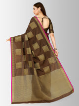 Mimosa Womens Tussar Silk Saree Kanjivaram style Brown Color