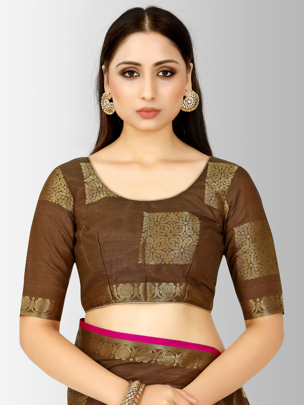 Mimosa Womens Tussar Silk Saree Kanjivaram style Brown Color