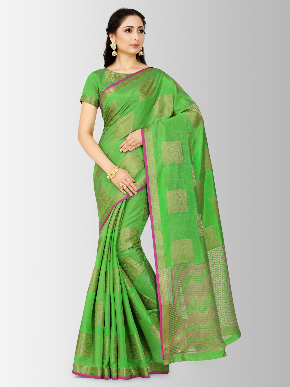 Mimosa Womens Tussar Silk Saree Kanjivaram style Liril Color