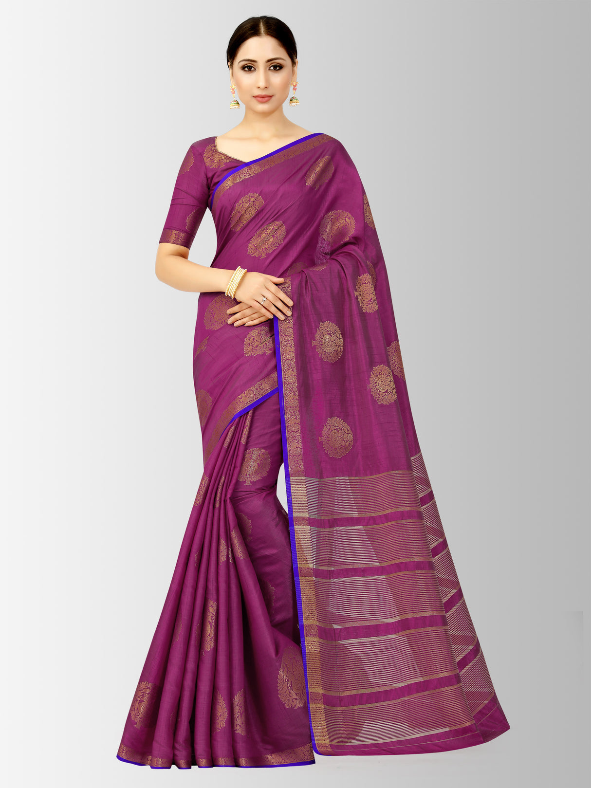 Mimosa Womens Tussar Silk Saree Kanjivaram style Mejanta Color