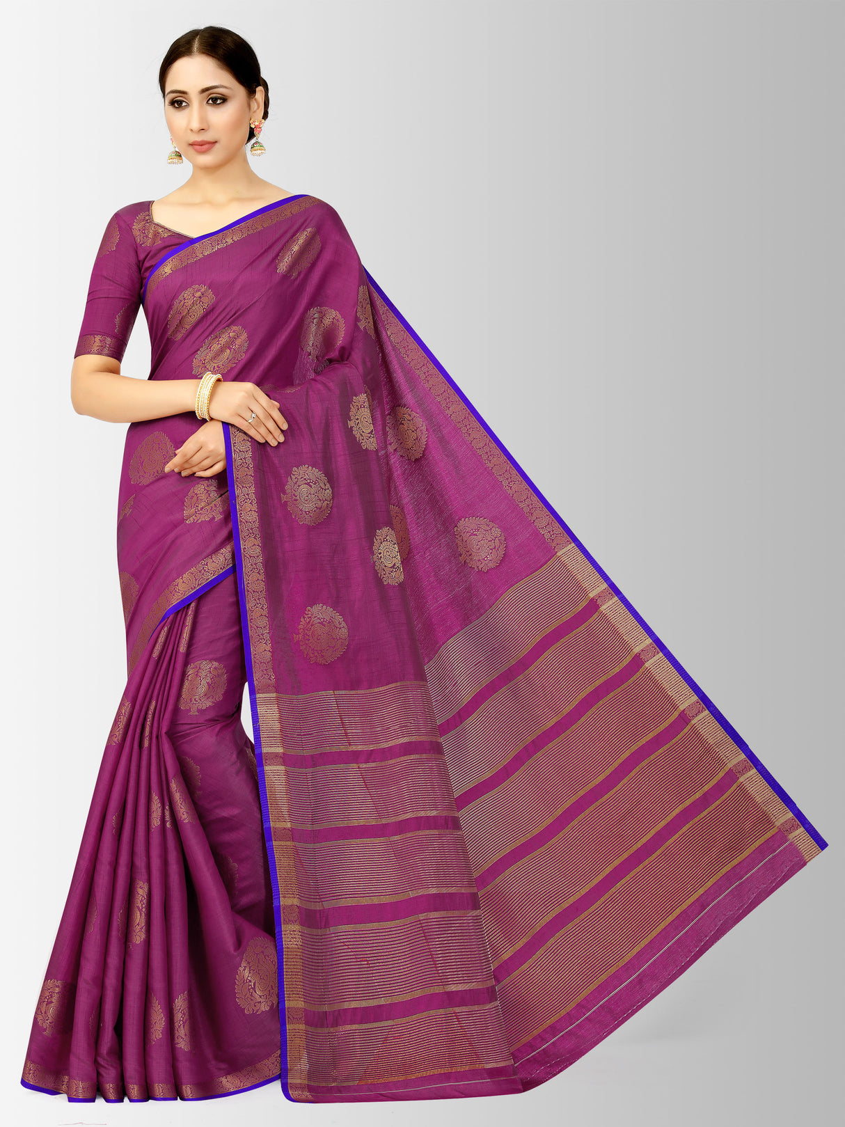 Mimosa Womens Tussar Silk Saree Kanjivaram style Mejanta Color