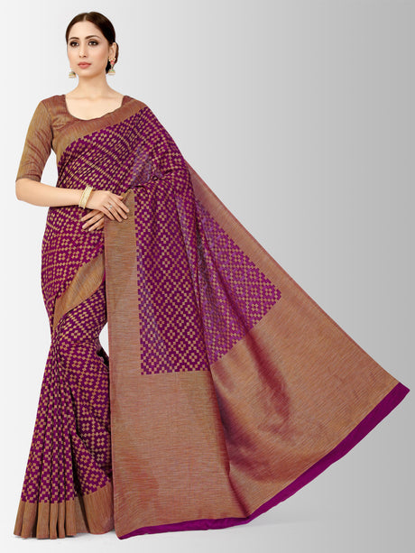 Mimosa Womens Art Silk Saree Patola Wine Color