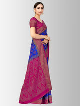 Mimosa Womens Art Silk Saree Patola style Royal Blue Color