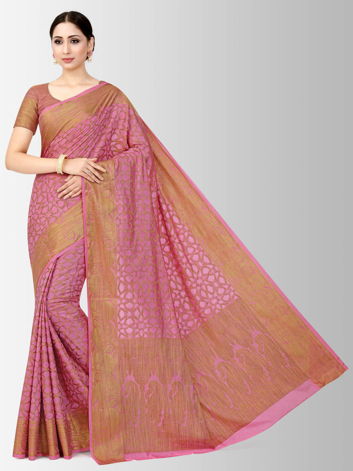 Mimosa Womens Art Silk Saree Patola Pink Color