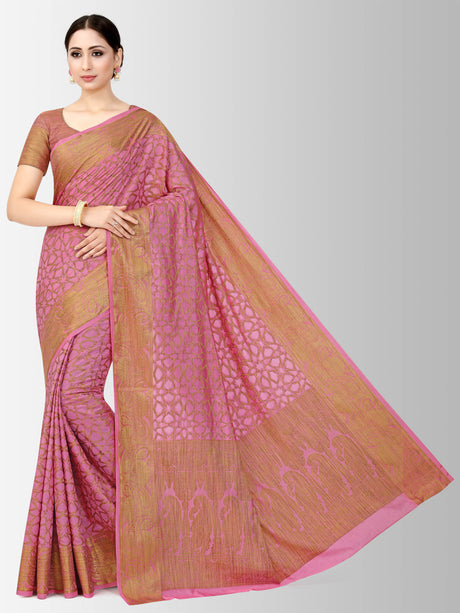 Mimosa Womens Art Silk Saree Patola Pink Color