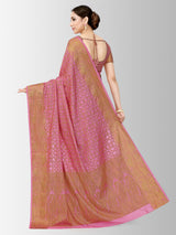 Mimosa Womens Art Silk Saree Patola Pink Color