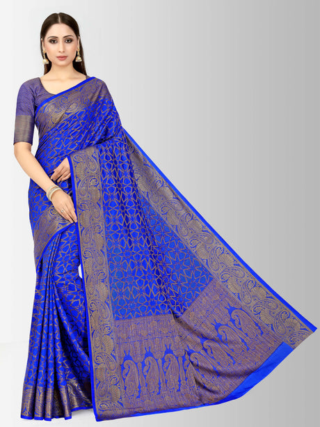 Mimosa Womens Art Silk Saree Patola Royal Blue Color