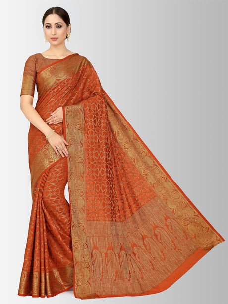 Mimosa Womens Art Silk Saree Patola Rust Color