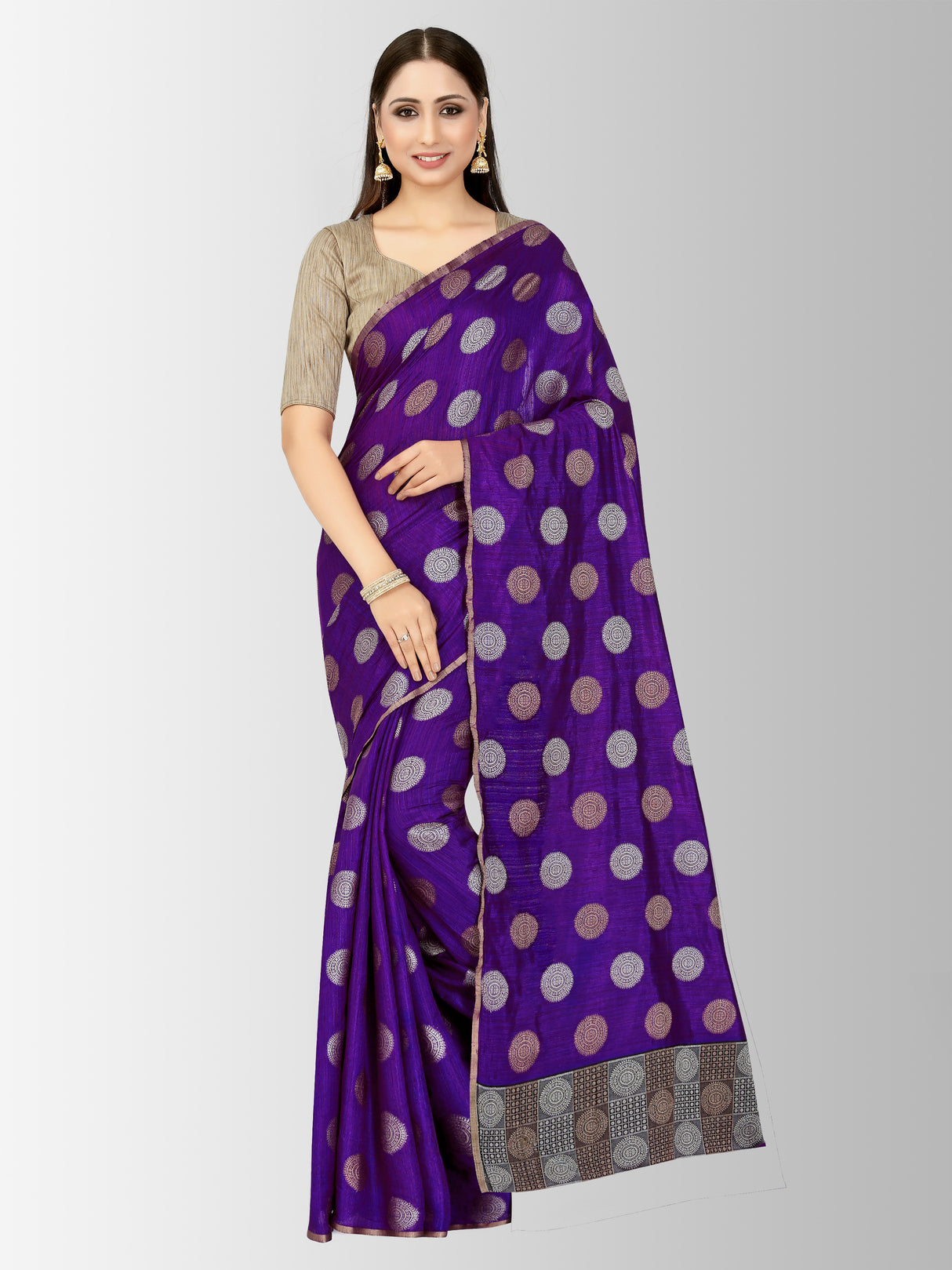 Mimosa Womens Raw Silk Saree Kanjivaram Violet Color