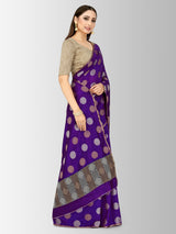 Mimosa Womens Raw Silk Saree Kanjivaram Violet Color