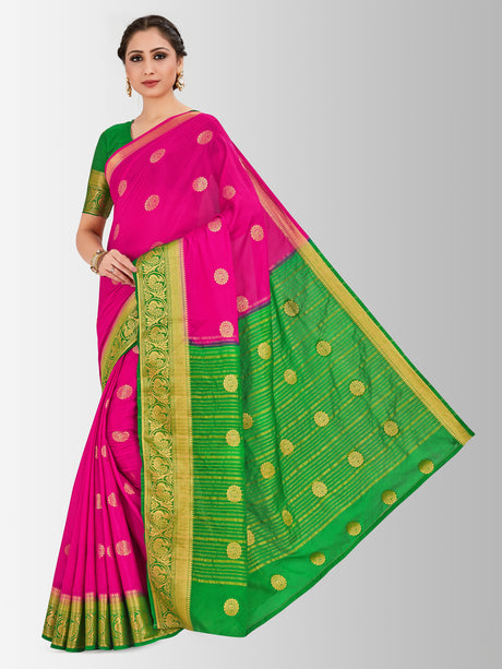 Mimosa Womens Crepe Saree Mysore Silk Rani Color