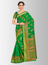 Mimosa Womens Tussar Silk Saree Banarasi style Green Color