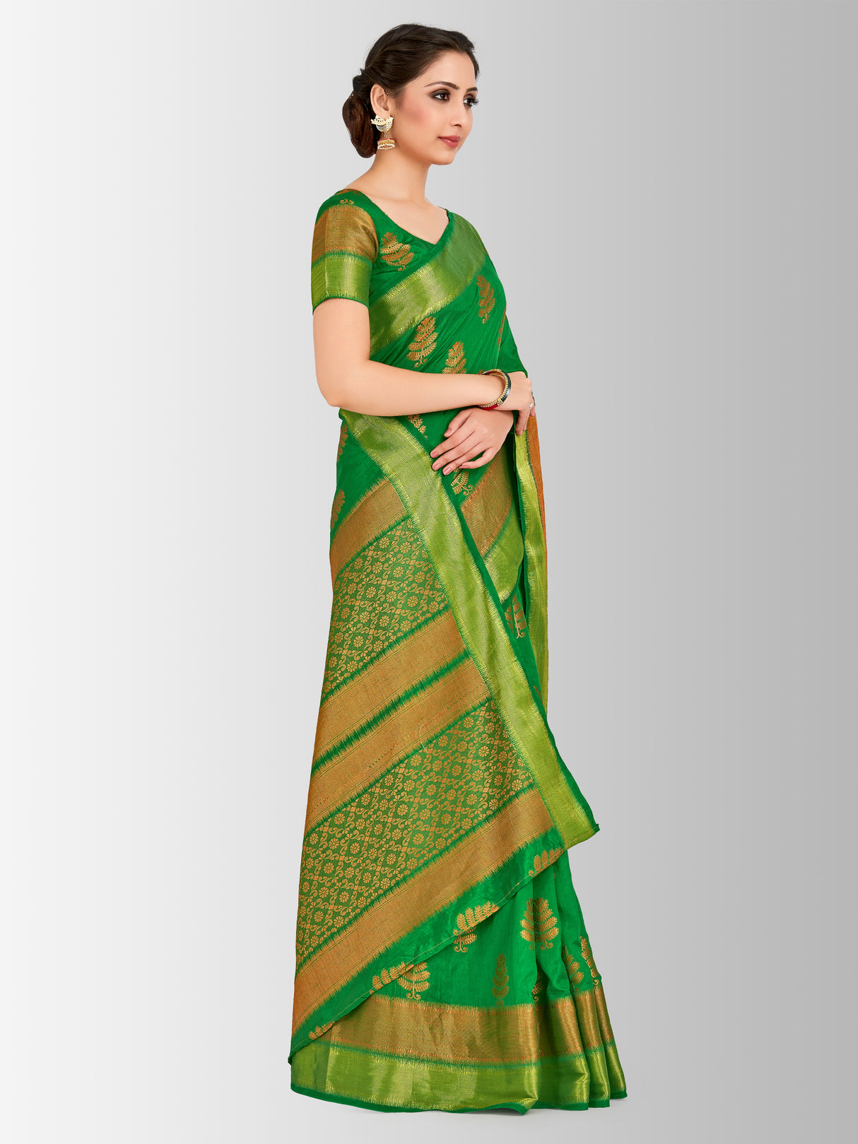 Mimosa Womens Tussar Silk Saree Banarasi style Green Color