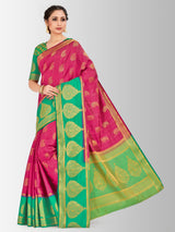 Mimosa Womens Tussar Silk Saree Banarasi style Rani Color