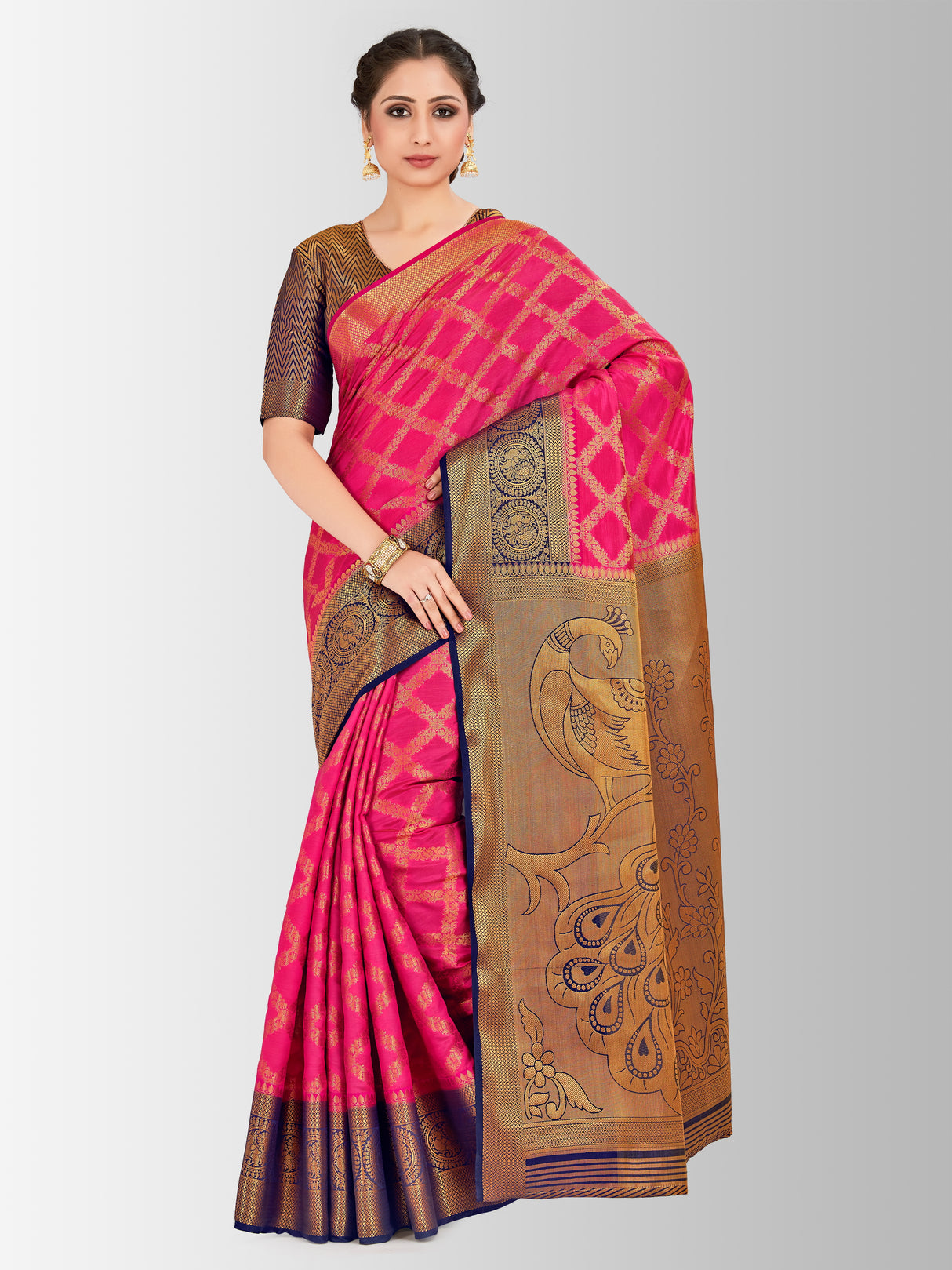 Mimosa Womens Art Silk Saree Kanjivaram Rani Color