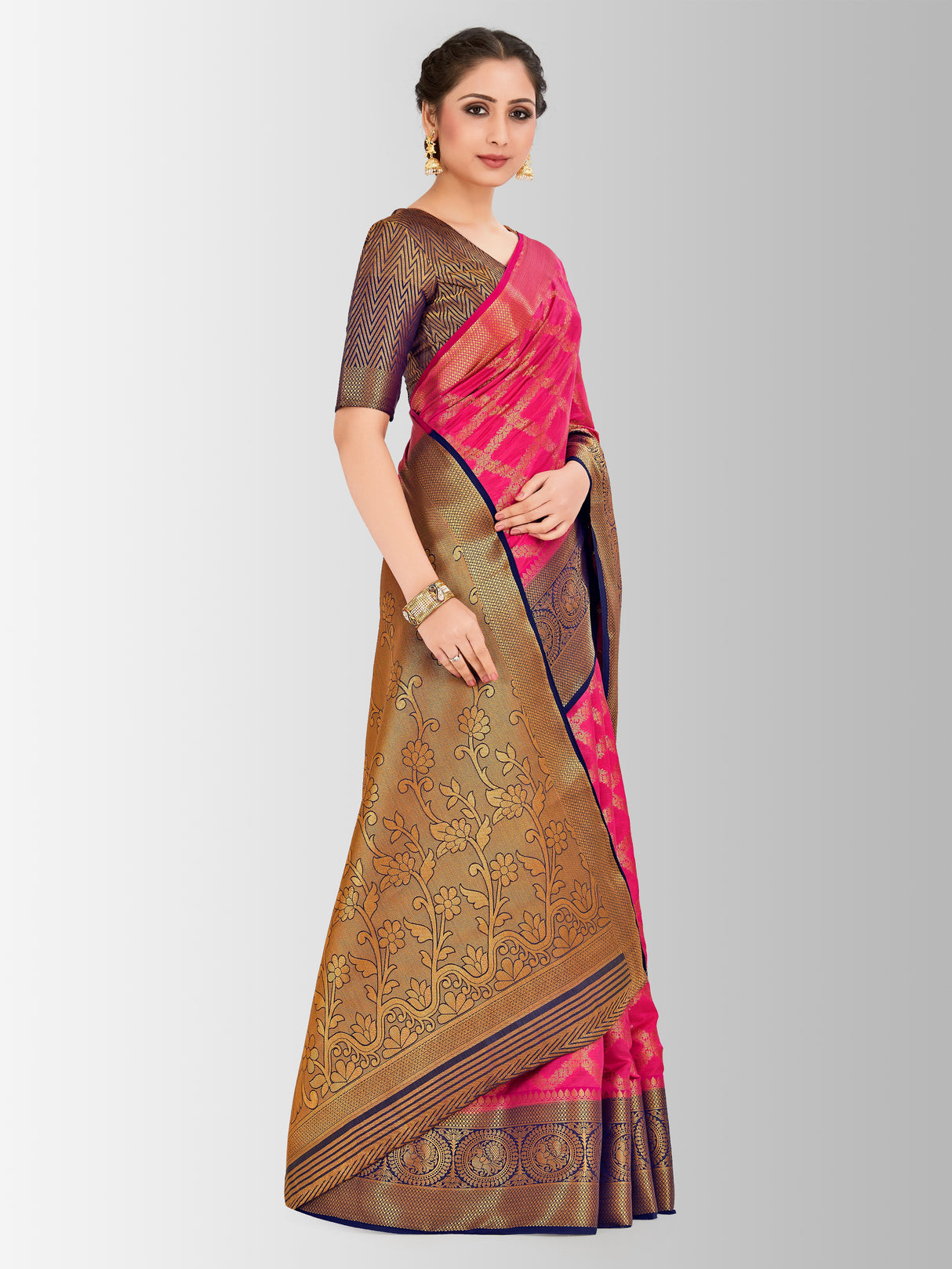 Mimosa Womens Art Silk Saree Kanjivaram Rani Color