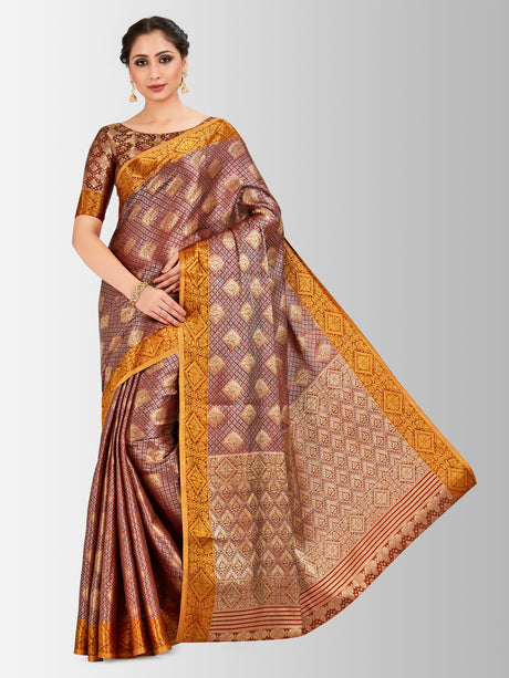 Mimosa Womens Art Silk Saree Kanjivaram Chocolate Color