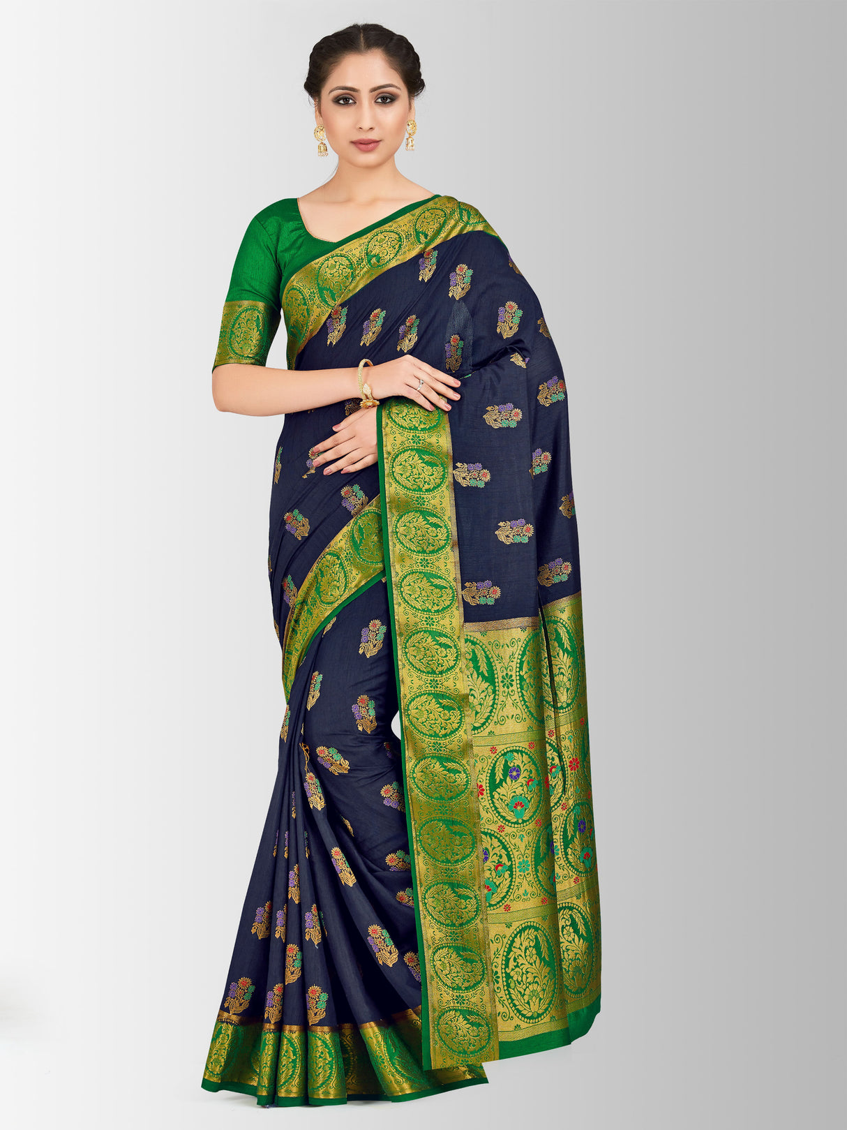 Mimosa Womens Art Silk Saree Paithani Black Color