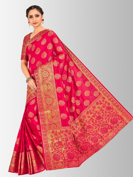 Mimosa Womens Art Silk Saree Kanjivaram Red Color