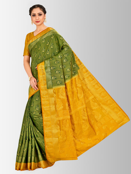 Mimosa Womens Art Silk Saree Kanjivaram BGreen Color