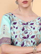 Mimosa Turquoise Blue Woven Design Readymade Blouse