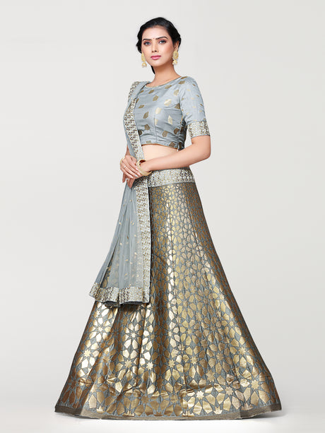 MIMOSA Women's Art Silk Semi-Stitched Lehenga with Unstitched Blouse and Dupatta