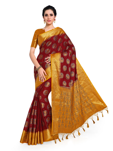 Mimosa Womens Art Silk Saree Kanjivaram Maroon Color