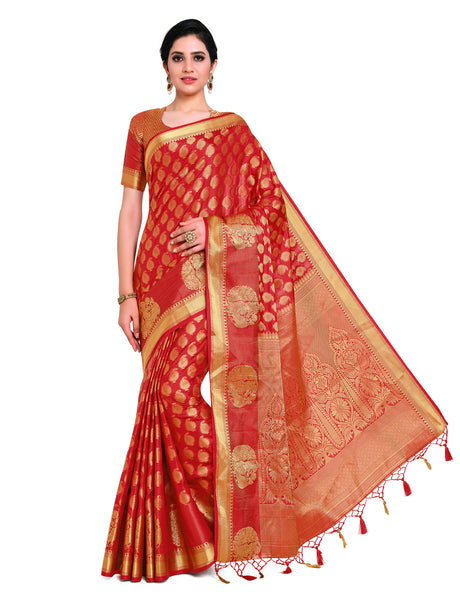 Mimosa Womens Art Silk Saree Kanjivaram Red Color