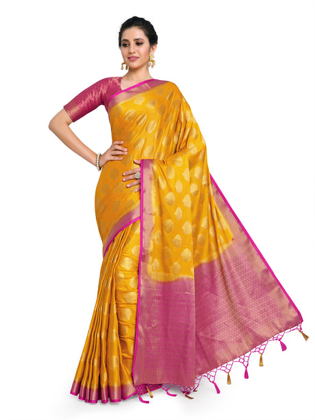 Mimosa Womens Crepe Saree Mysore Silk Mustard Color