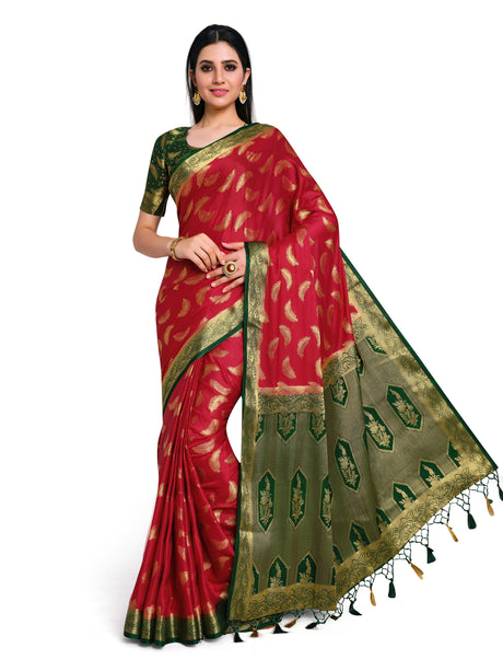 Mimosa Womens Crepe Saree Mysore Silk Red Color