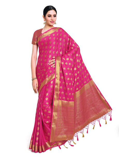 Mimosa Womens Crepe Saree Mysore Silk Rani Color