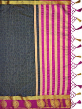 Mimosa Womens Art Silk Saree Kanjivaram Navy Blue Color