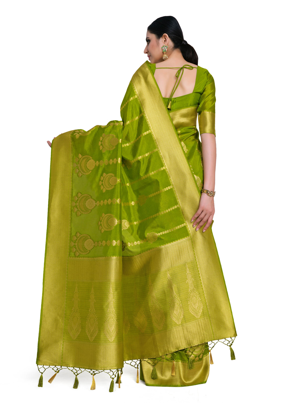 Mimosa Womens Art Silk Saree Kanjivaram Olive Color