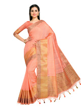 Mimosa Womens Raw Silk Saree Kanjivaram style Peach Color