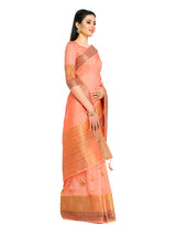 Mimosa Womens Raw Silk Saree Kanjivaram style Peach Color