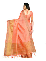 Mimosa Womens Raw Silk Saree Kanjivaram style Peach Color