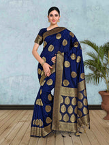 Mimosa Womens Art Silk Saree Kanjivaram Navy Blue Color